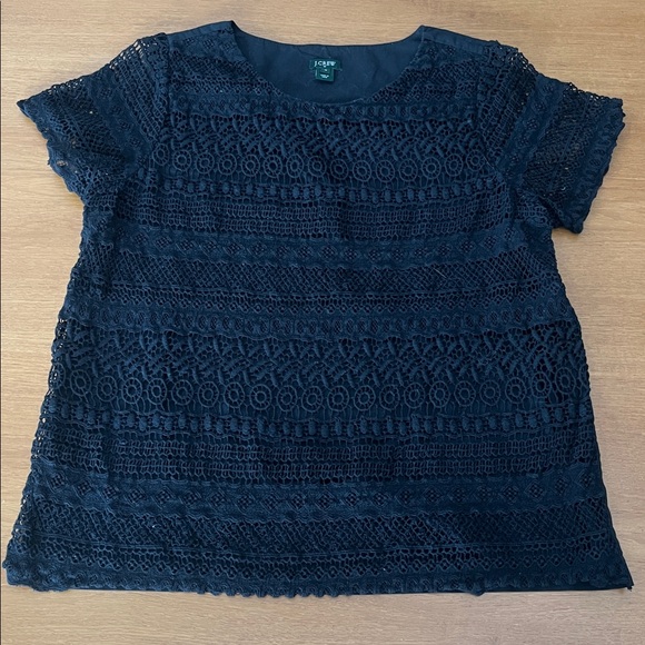 J. Crew Tops - J. Crew Black Cotton Lace Blouse, Round Neck, Short Sleeves, Lined, Size 10